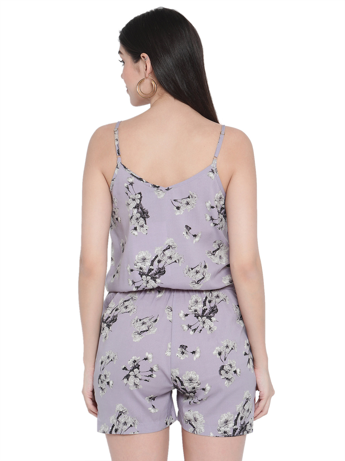 Porsorte Women's Spaghettis Straps Black and White Printed Playsuit