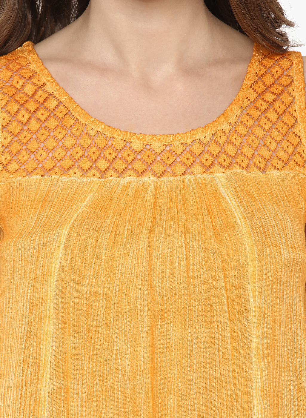 PORSORTE Women's Yellow Rayon crepe Top with lace details - www.porsorte.in
