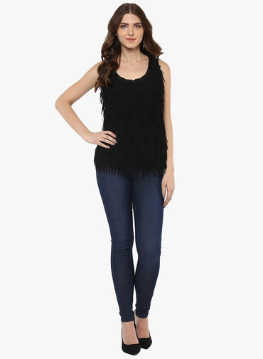 PORSORTE Front laser cut fringes Top with heart stones decoration at front - www.porsorte.in