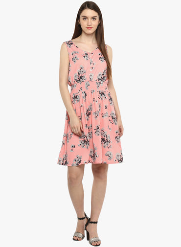 Porsorte Women's Printed Pink Polycrepe Casual Dress - www.porsorte.in