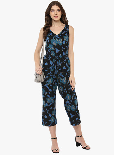 Porsorte Digital Floral Print Black and Blue Capri Jumpsuit - www.porsorte.in