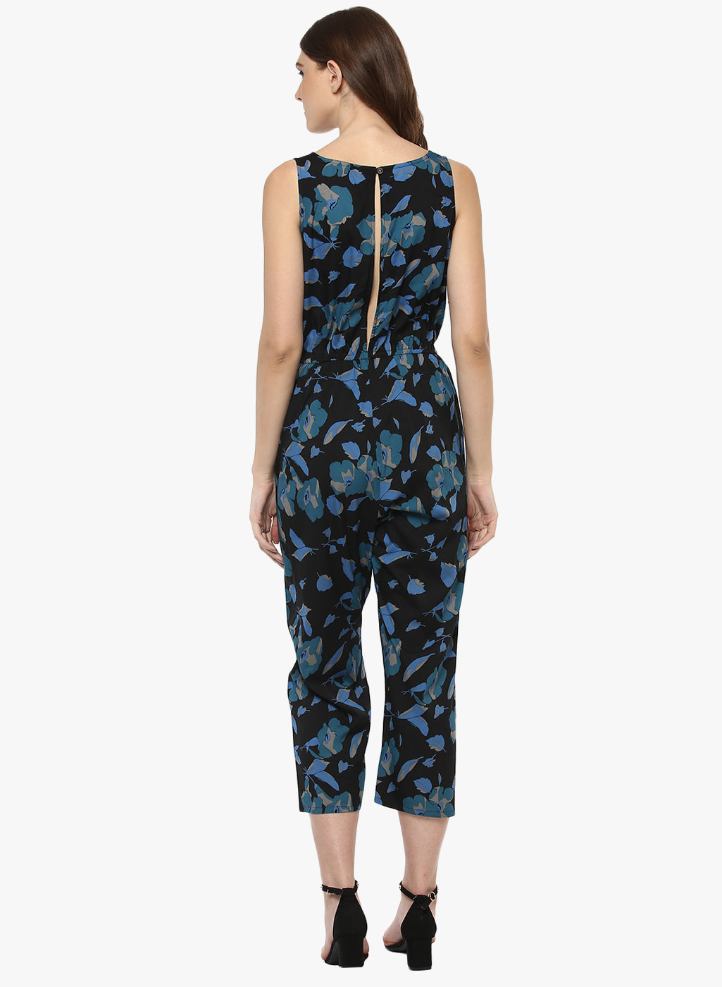 Porsorte Digital Floral Print Black and Blue Capri Jumpsuit - www.porsorte.in