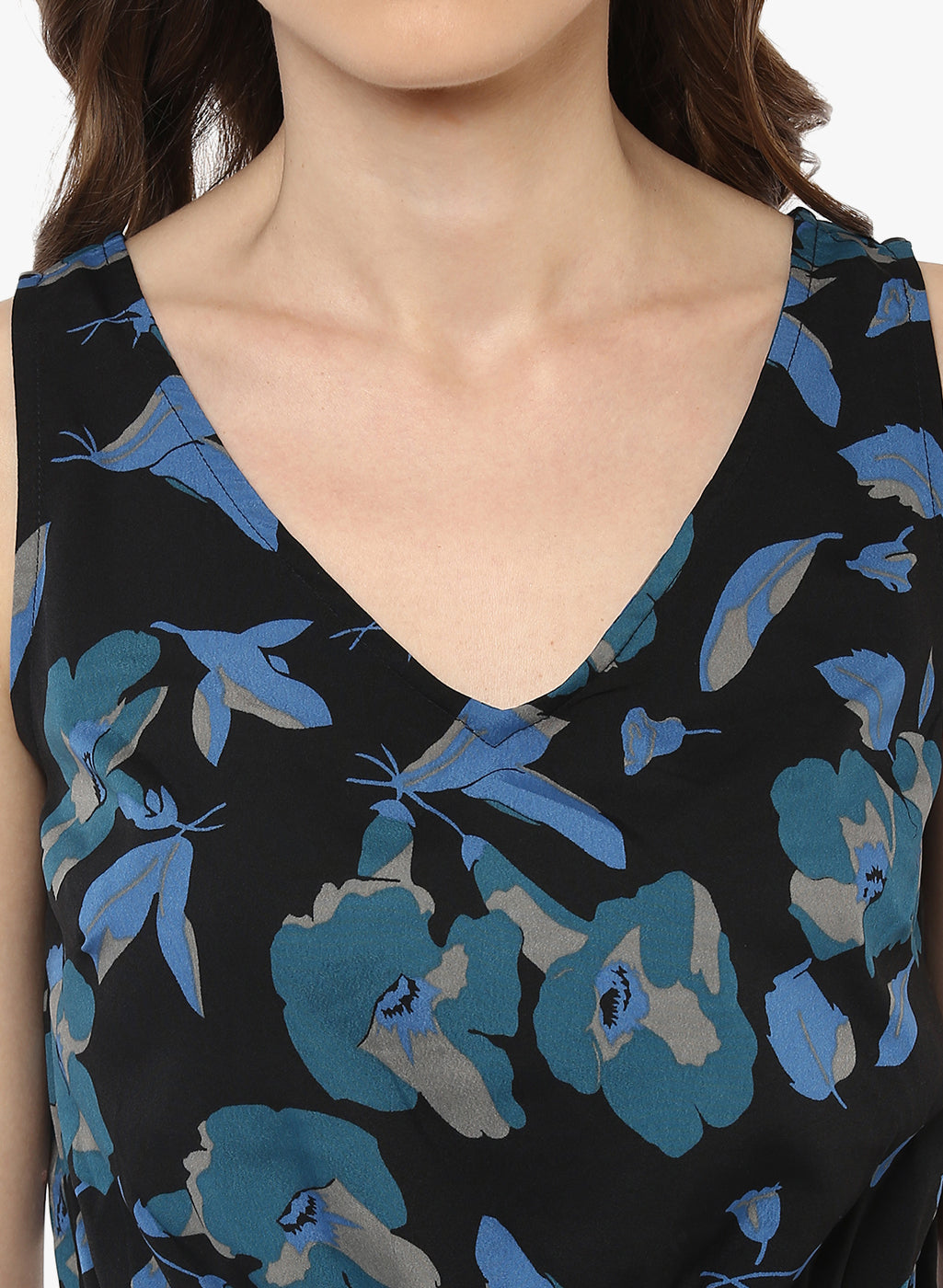 Porsorte Digital Floral Print Black and Blue Capri Jumpsuit - www.porsorte.in