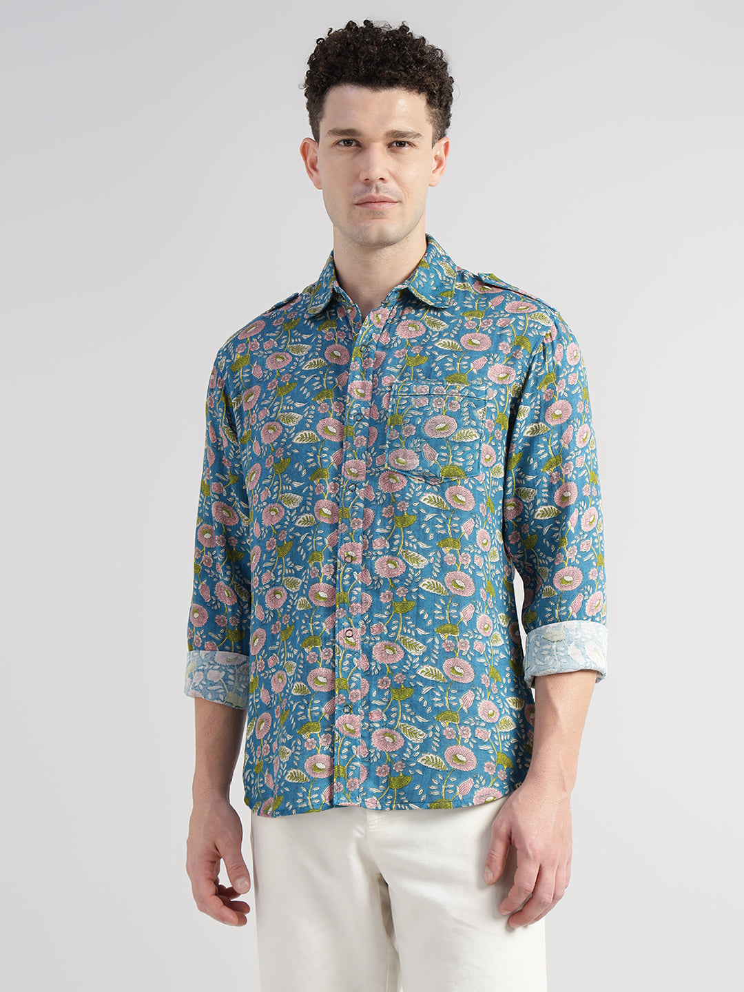 Porsorte Men's BluePrinted Full Sleeve Casual Cotton Shirt