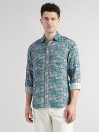 Porsorte Men's BluePrinted Full Sleeve Casual Cotton Shirt