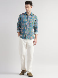 Porsorte Men's BluePrinted Full Sleeve Casual Cotton Shirt