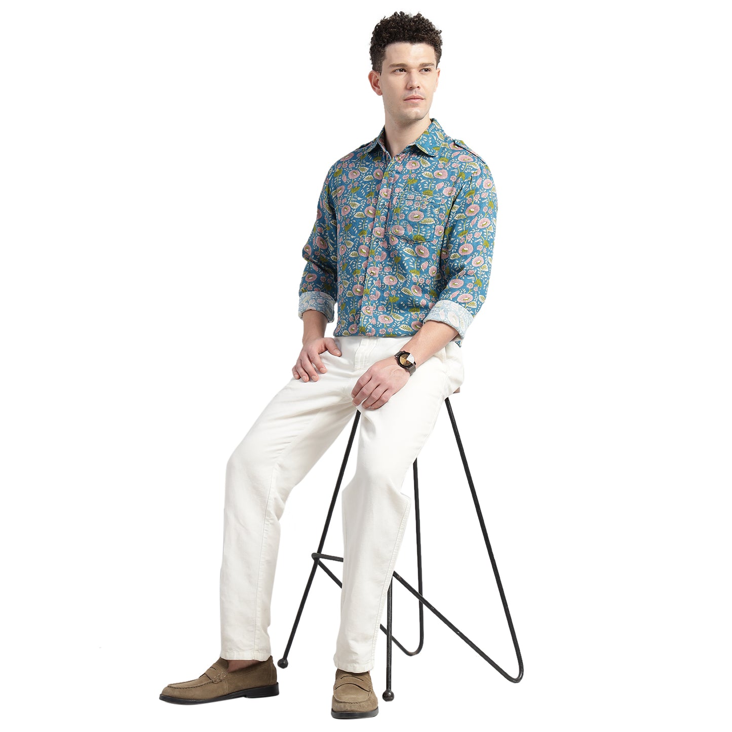 Porsorte Men's BluePrinted Full Sleeve Casual Cotton Shirt
