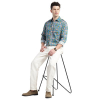Porsorte Men's BluePrinted Full Sleeve Casual Cotton Shirt