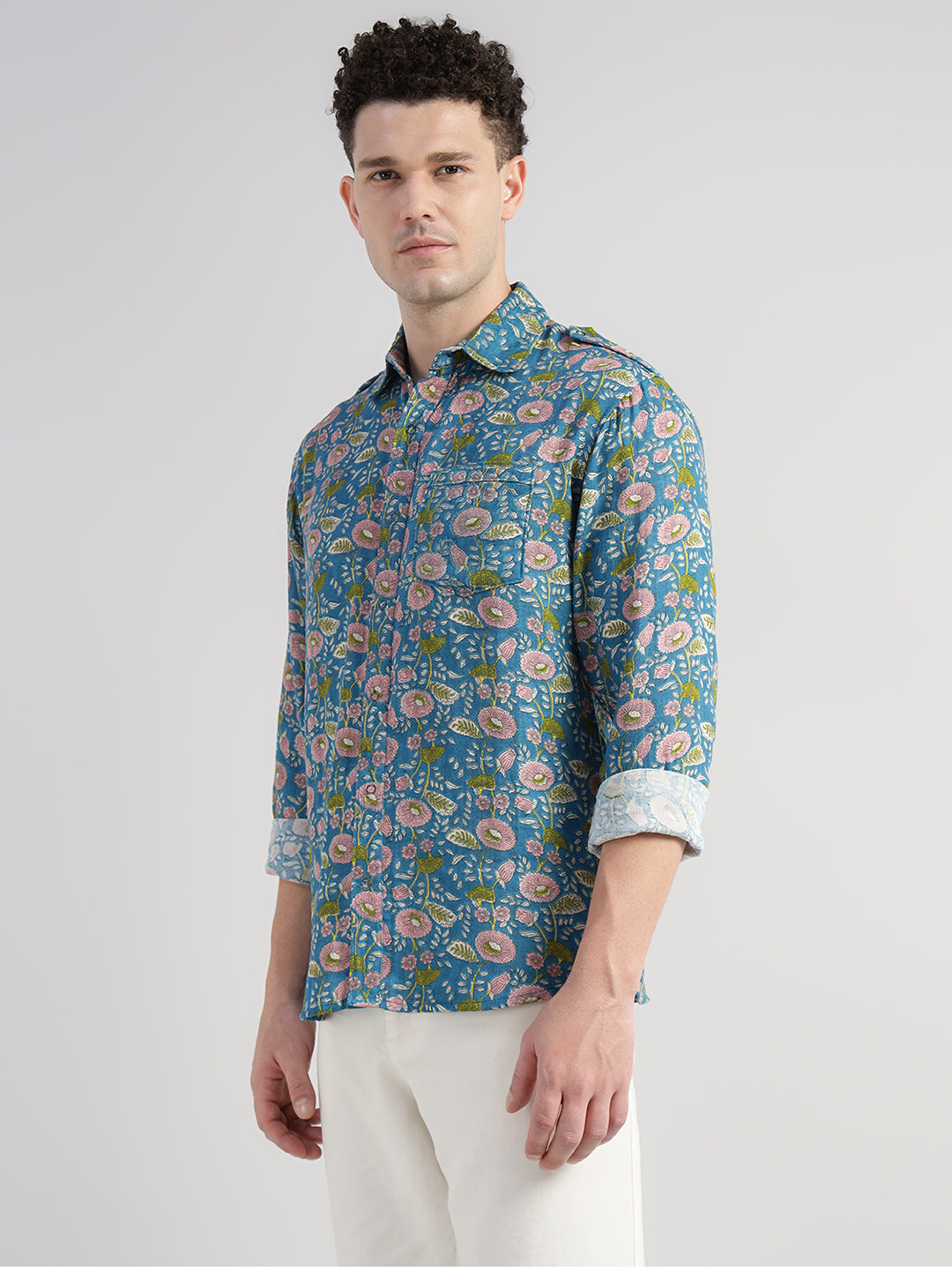 Porsorte Men's BluePrinted Full Sleeve Casual Cotton Shirt
