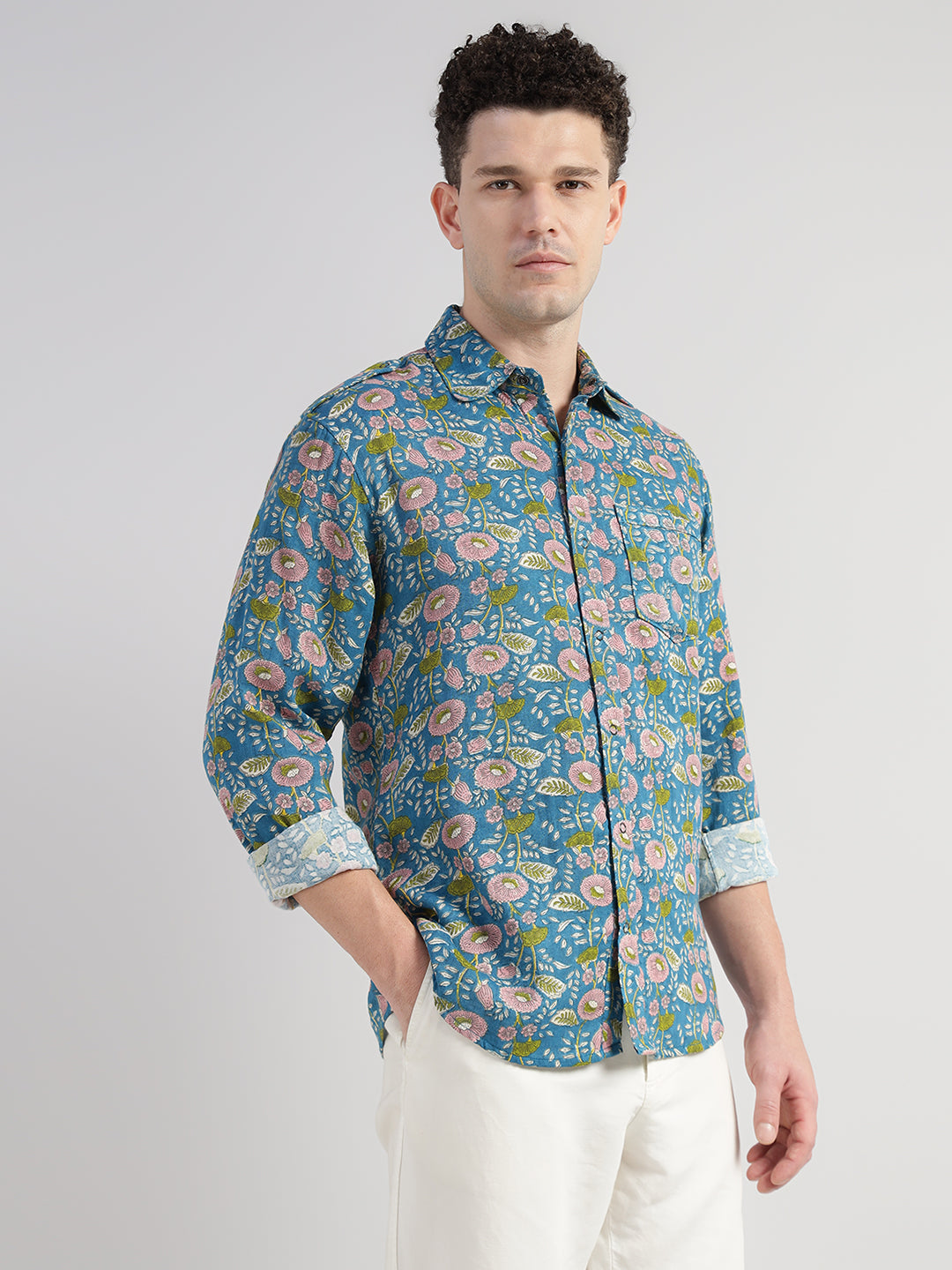 Porsorte Men's BluePrinted Full Sleeve Casual Cotton Shirt