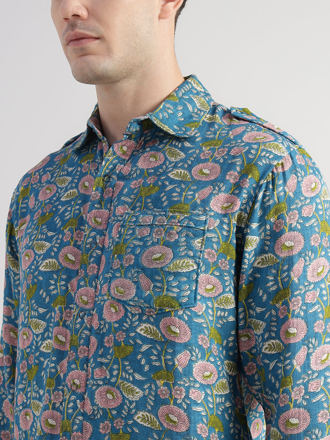 Porsorte Men's BluePrinted Full Sleeve Casual Cotton Shirt