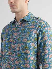 Porsorte Men's BluePrinted Full Sleeve Casual Cotton Shirt