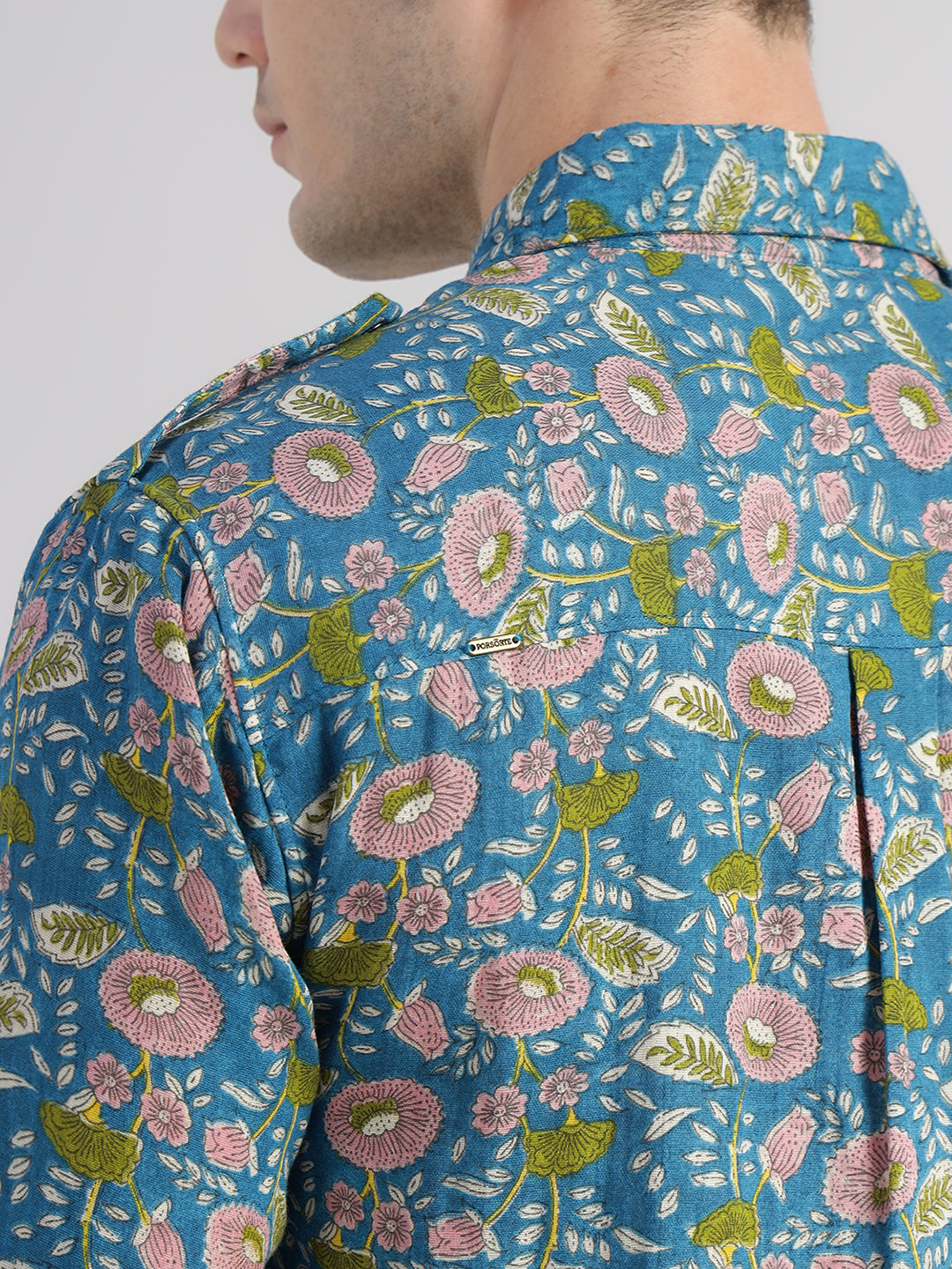 Porsorte Men's BluePrinted Full Sleeve Casual Cotton Shirt