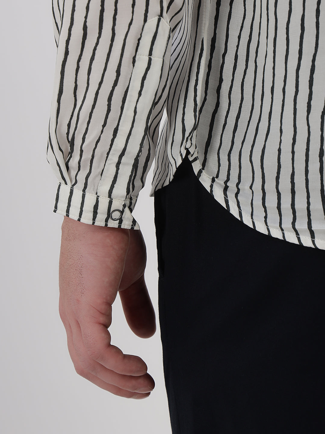Porsorte Men Striped Modal Satin Casual Regular Fit Shirt – White & Black