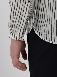 Porsorte Men Striped Modal Satin Casual Regular Fit Shirt – White & Black