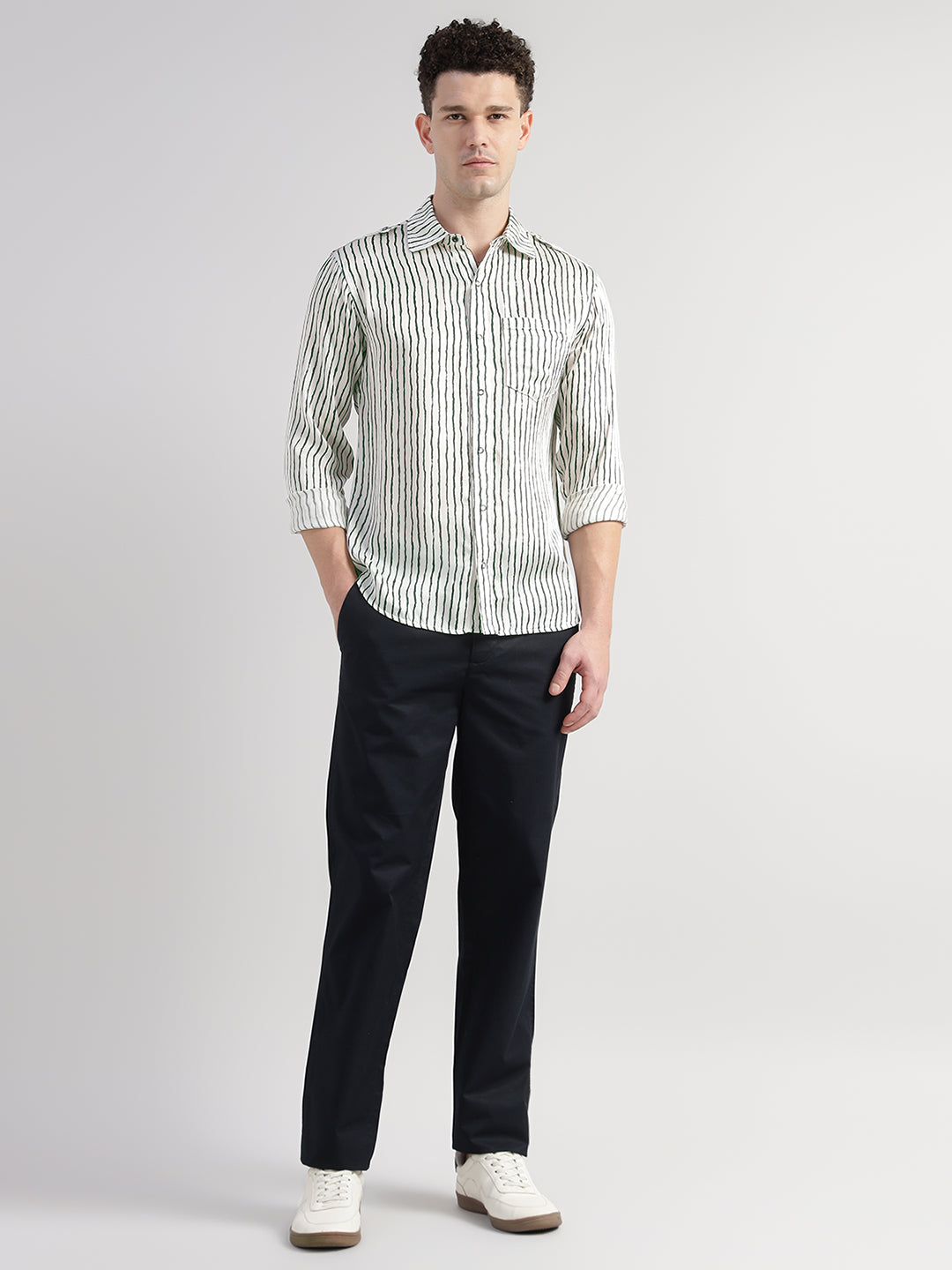 Porsorte Men Striped Modal Satin Casual Regular Fit Shirt – White & Black