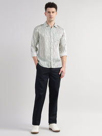 Porsorte Men Striped Modal Satin Casual Regular Fit Shirt – White & Black