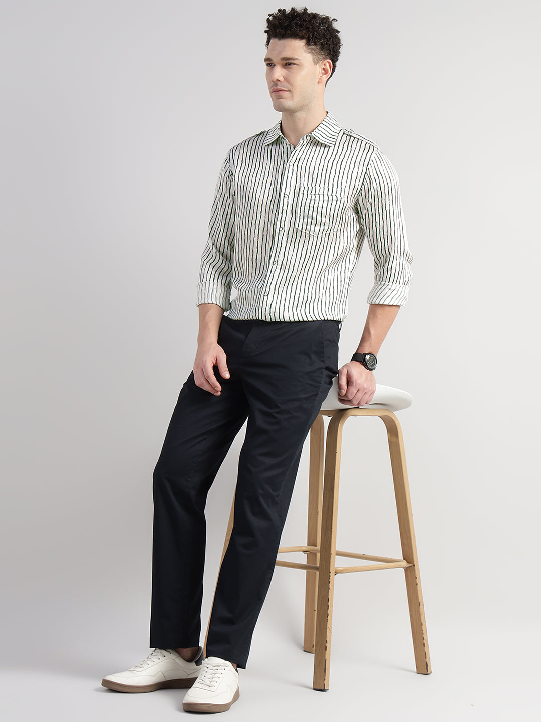 Porsorte Men Striped Modal Satin Casual Regular Fit Shirt – White & Black