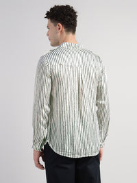 Porsorte Men Striped Modal Satin Casual Regular Fit Shirt – White & Black