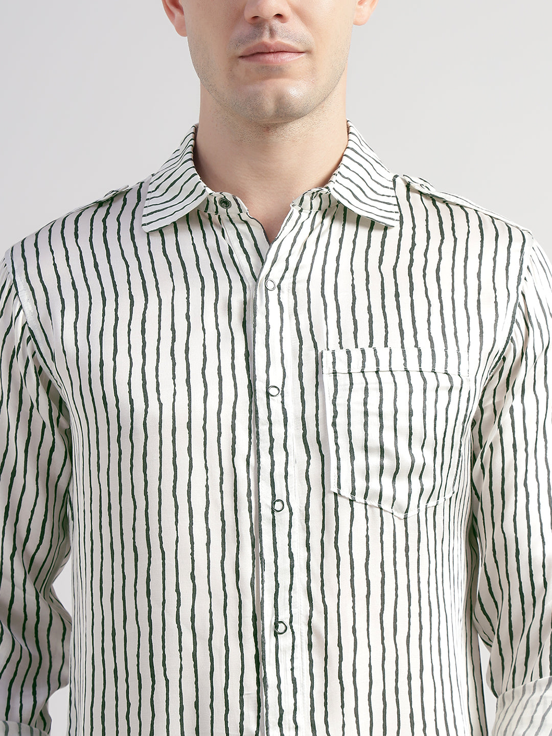 Porsorte Men Striped Modal Satin Casual Regular Fit Shirt – White & Black