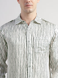 Porsorte Men Striped Modal Satin Casual Regular Fit Shirt – White & Black