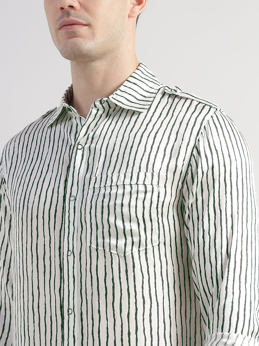 Porsorte Men Striped Modal Satin Casual Regular Fit Shirt – White & Black