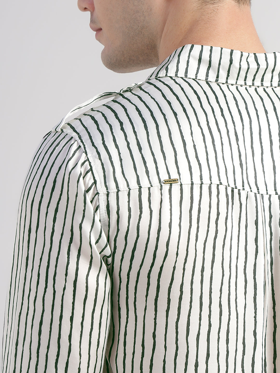 Porsorte Men Striped Modal Satin Casual Regular Fit Shirt – White & Black