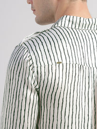 Porsorte Men Striped Modal Satin Casual Regular Fit Shirt – White & Black