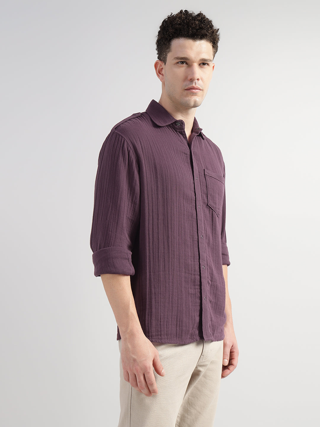 Porsorte Men Solid Cotton Casual Regular Fit Shirt – Wine