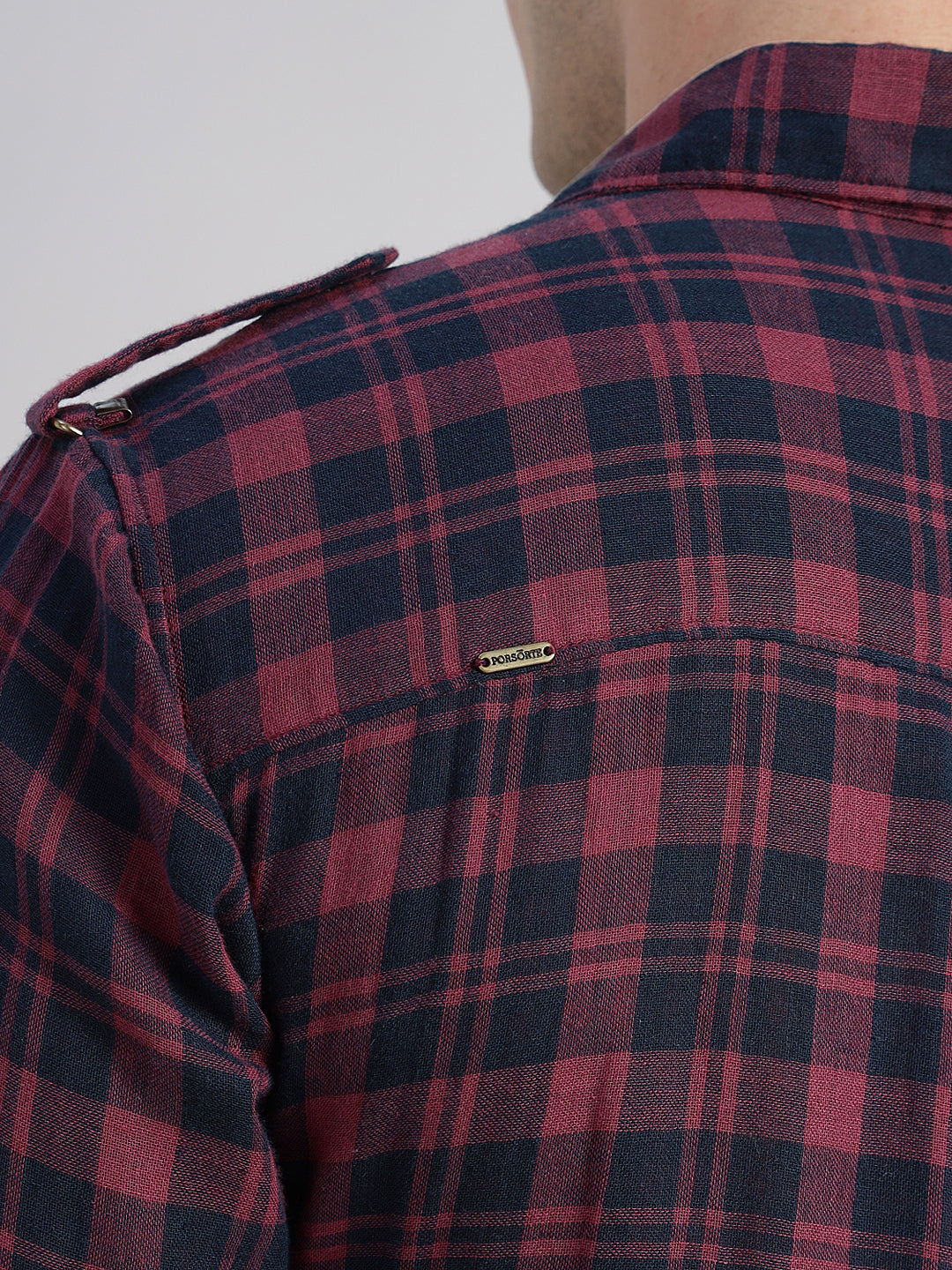 Porsorte Men’s Checked Cotton Casual Regular Fit Shirt – Maroon & Black