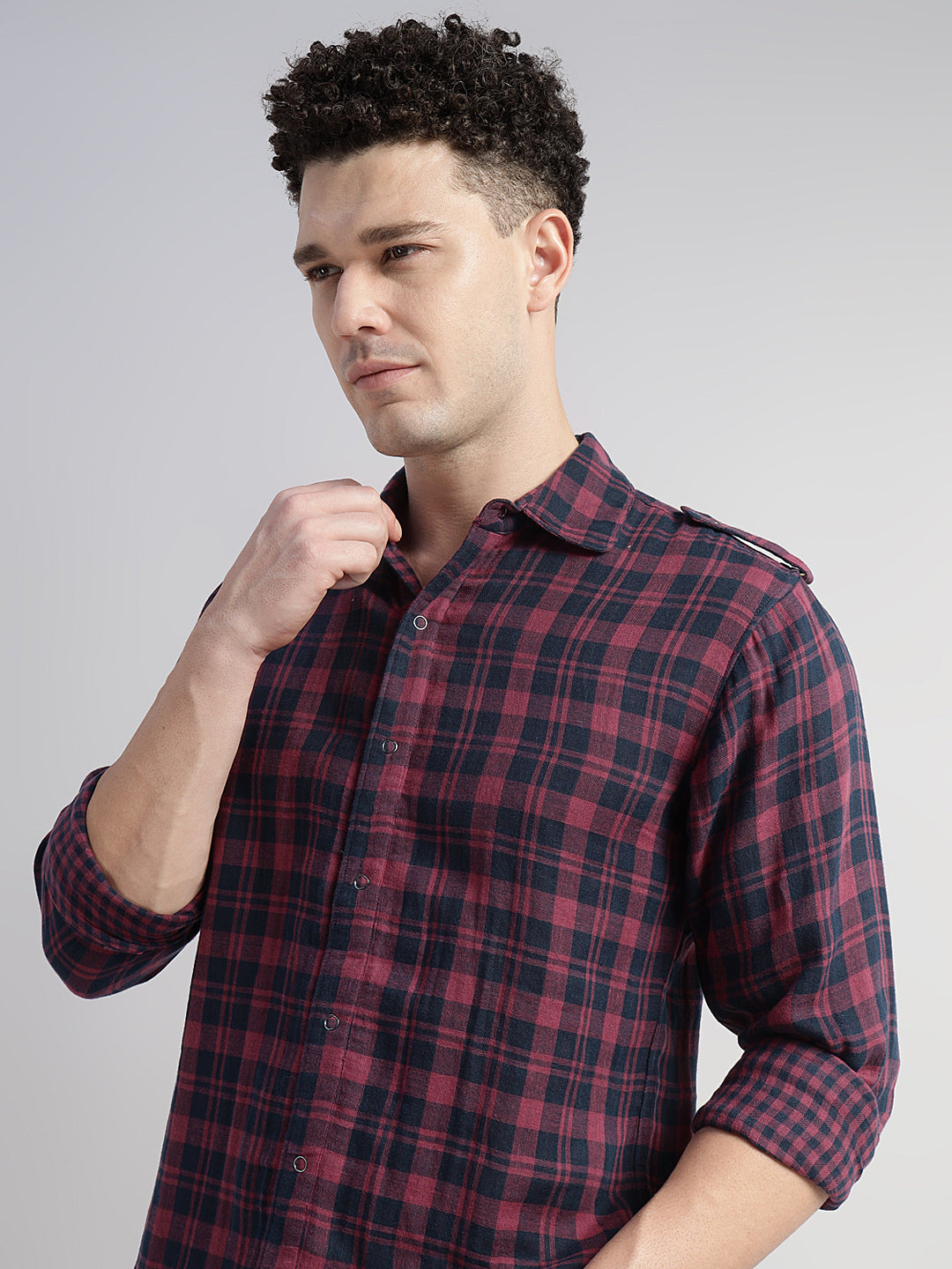 Porsorte Men’s Checked Cotton Casual Regular Fit Shirt – Maroon & Black