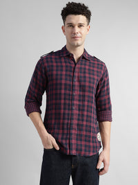 Porsorte Men’s Checked Cotton Casual Regular Fit Shirt – Maroon & Black