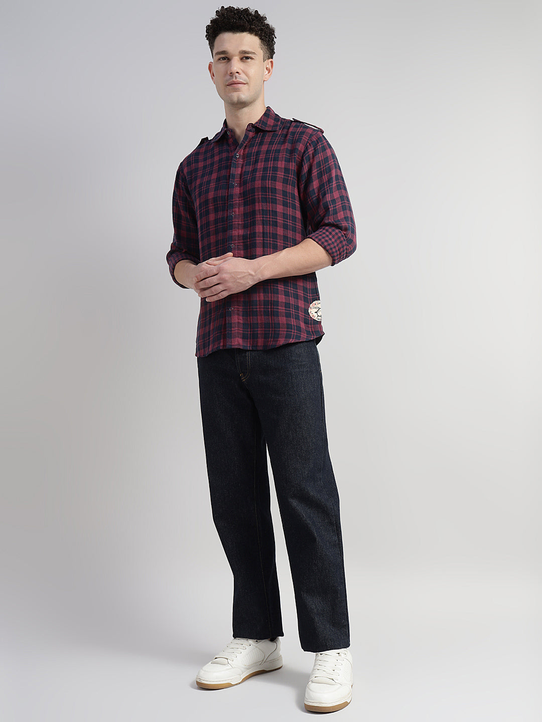 Porsorte Men’s Checked Cotton Casual Regular Fit Shirt – Maroon & Black