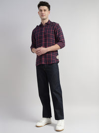 Porsorte Men’s Checked Cotton Casual Regular Fit Shirt – Maroon & Black