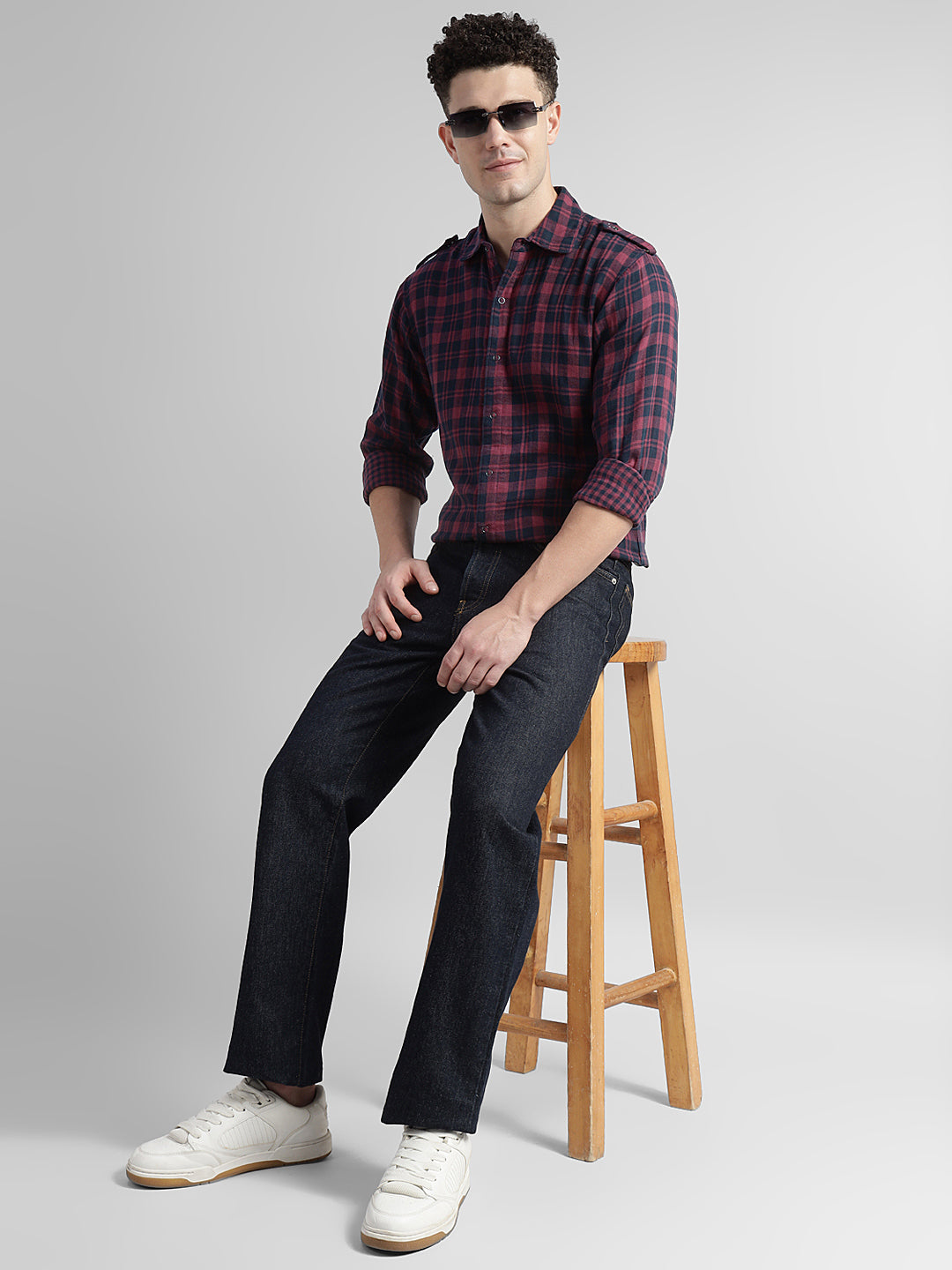 Porsorte Men’s Checked Cotton Casual Regular Fit Shirt – Maroon & Black