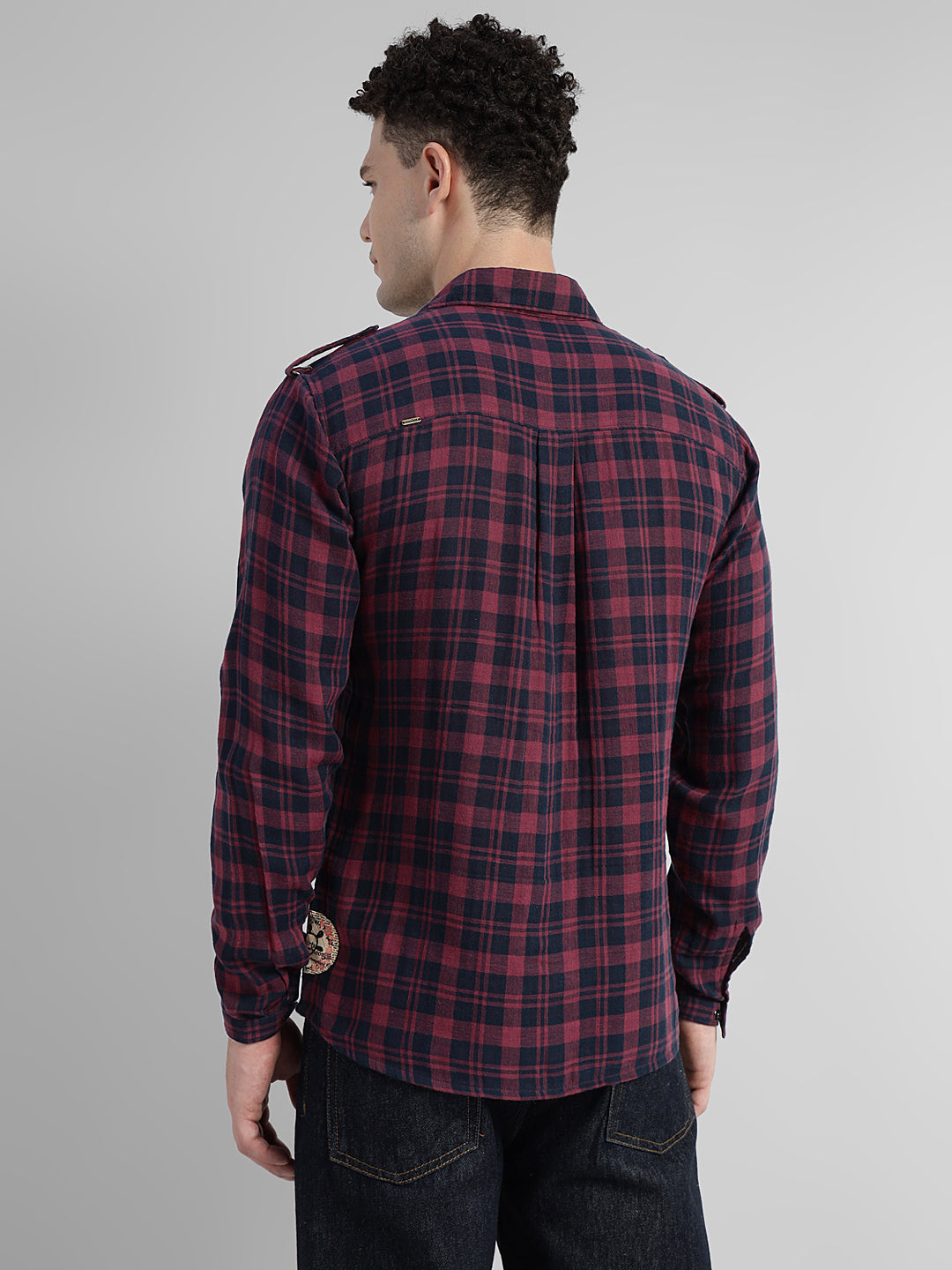 Porsorte Men’s Checked Cotton Casual Regular Fit Shirt – Maroon & Black