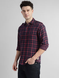 Porsorte Men’s Checked Cotton Casual Regular Fit Shirt – Maroon & Black