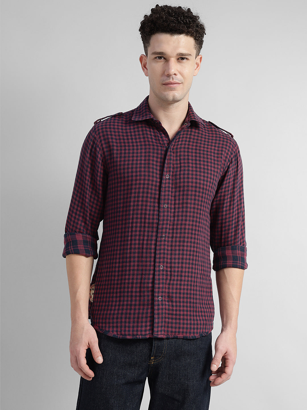 Porsorte Men’s Checked Cotton Casual Regular Fit Shirt – Maroon & Black