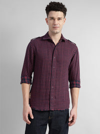 Porsorte Men’s Checked Cotton Casual Regular Fit Shirt – Maroon & Black