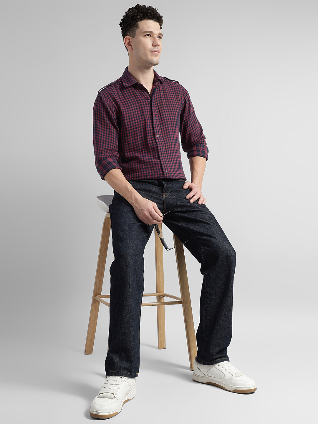 Porsorte Men’s Checked Cotton Casual Regular Fit Shirt – Maroon & Black