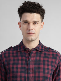 Porsorte Men’s Checked Cotton Casual Regular Fit Shirt – Maroon & Black