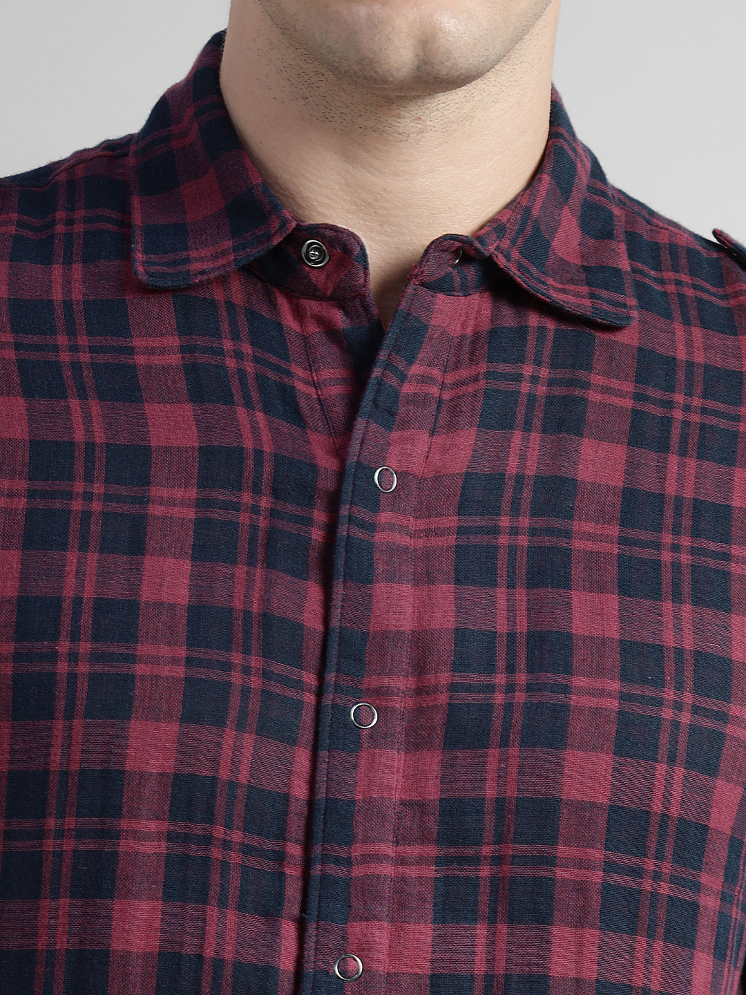 Porsorte Men’s Checked Cotton Casual Regular Fit Shirt – Maroon & Black
