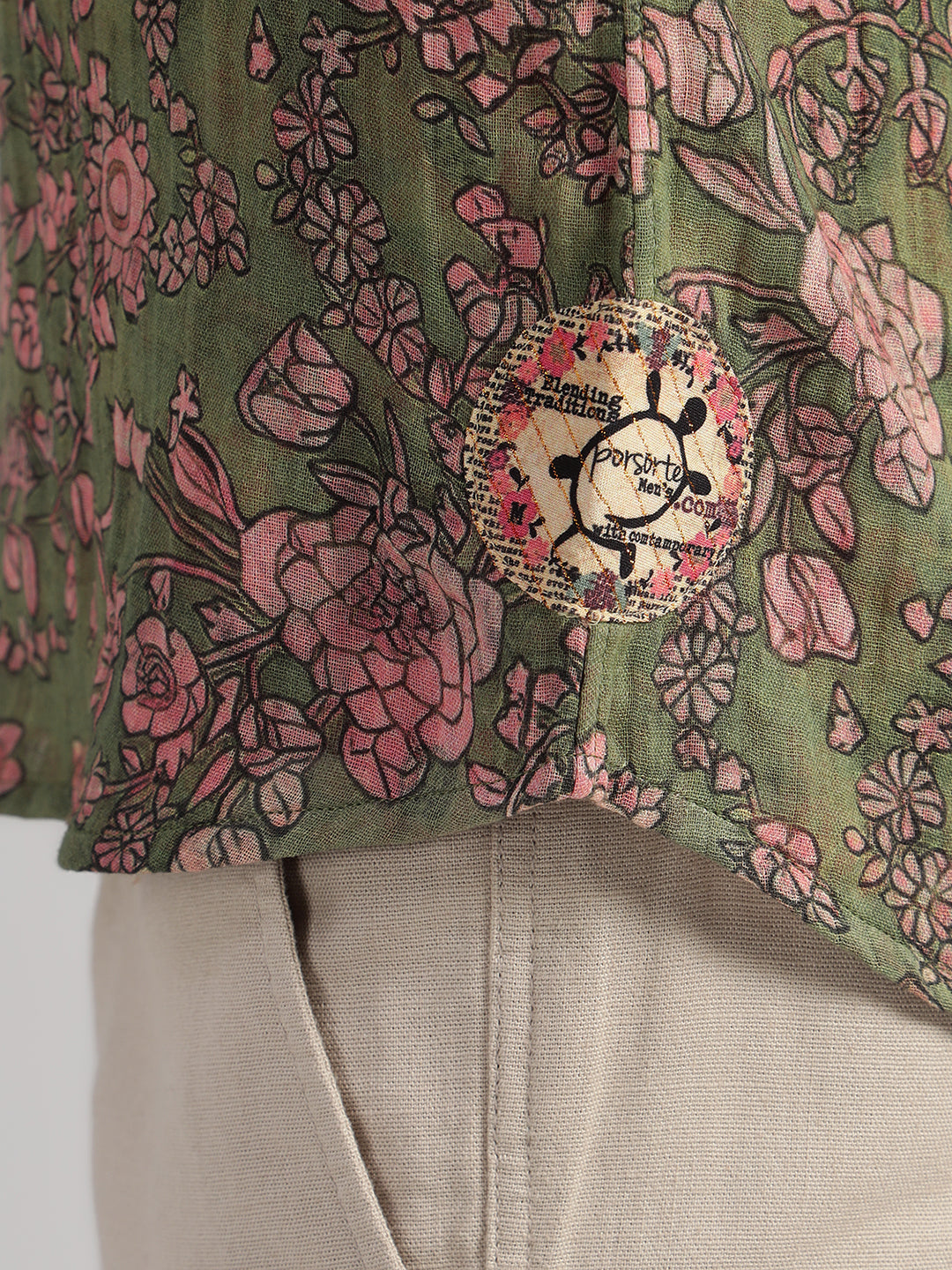Porsorte Men Olive Green & Pink Floral Printed Cotton Reversible Casual Regular Shirt