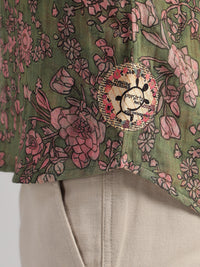 Porsorte Men Olive Green & Pink Floral Printed Cotton Reversible Casual Regular Shirt