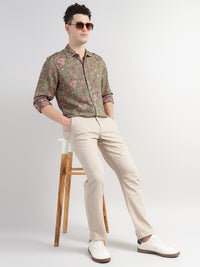 Porsorte Men Olive Green & Pink Floral Printed Cotton Reversible Casual Regular Shirt