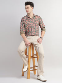 Porsorte Men Olive Green & Pink Floral Printed Cotton Reversible Casual Regular Shirt