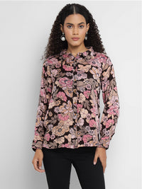 Porsorte Women’s Pink  Floral Printed Shantoon Full Sleeves, Button-Down Shirt
