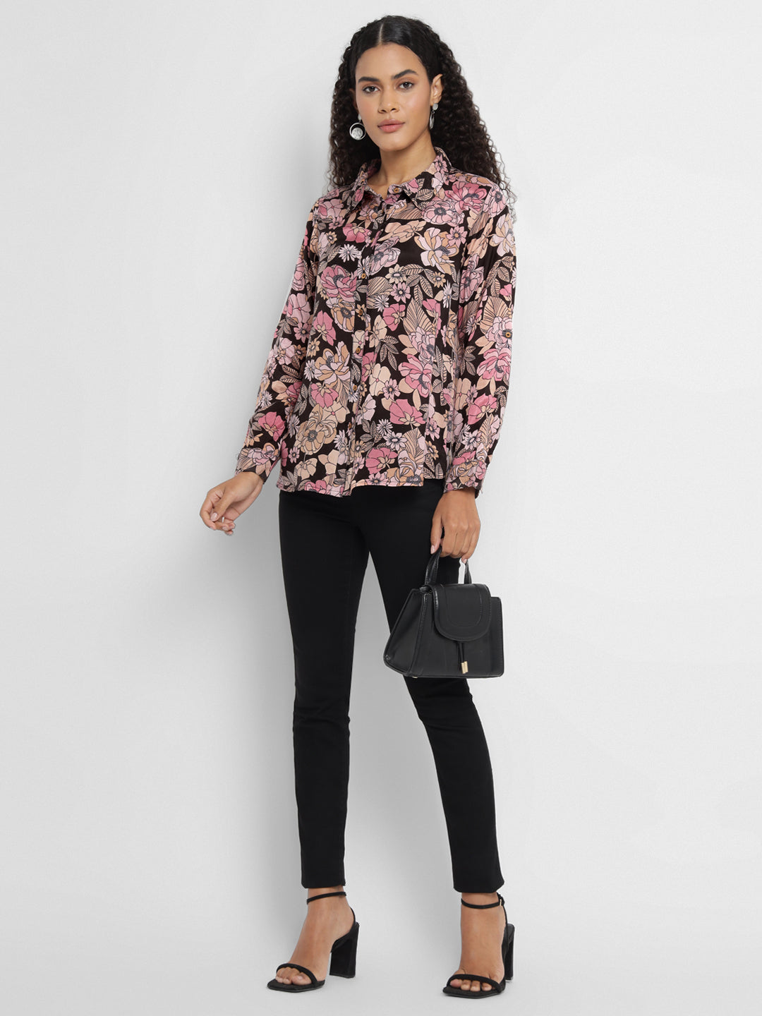 Porsorte Women’s Pink  Floral Printed Shantoon Full Sleeves, Button-Down Shirt