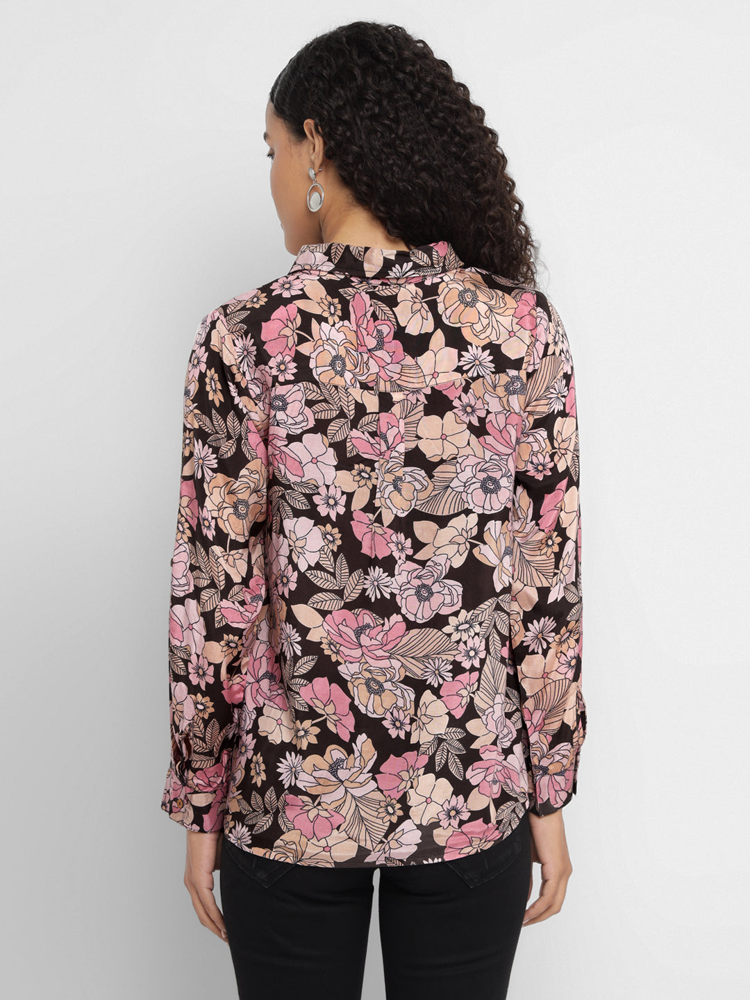 Porsorte Women’s Pink  Floral Printed Shantoon Full Sleeves, Button-Down Shirt