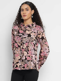 Porsorte Women’s Pink  Floral Printed Shantoon Full Sleeves, Button-Down Shirt